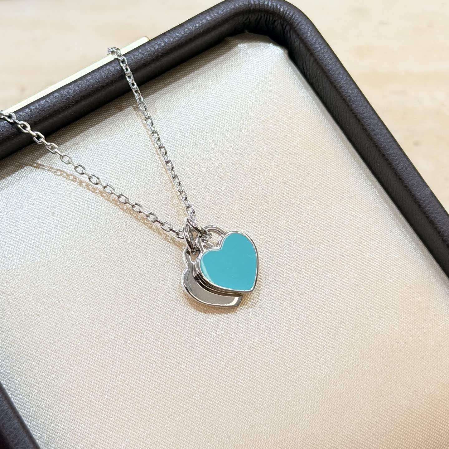 Tiffany & Co. Blue Enamel Heart Tag Necklace
